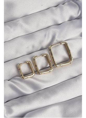 Pirinç Gold Renk Renkli Zirkon Taşlı Kare Model Küpe Seti