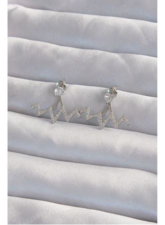 Pirinç Gümüş Renk Zirkon Taşlı Zikzak Küpe