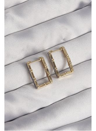 Pirinç Gold Renk Zirkon Taşlı Dikdörtgen Model Seranay Küpe