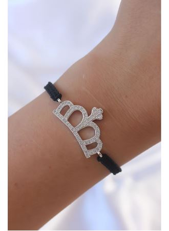 Gümüş Renk Zirkon Taşlı Taç Figür Makrome Bileklik