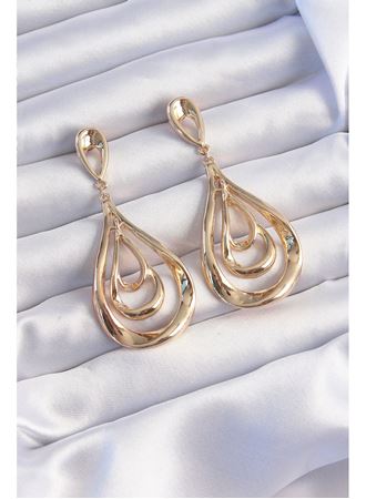 Pirinç Gold Renk Kıvrımlı Damla Görünüm Sallantılı Küpe