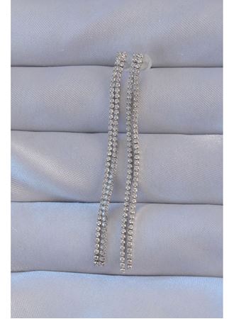 Pirinç Gümüş Renk Zirkon Taşlı Su Yolu Model Küpe