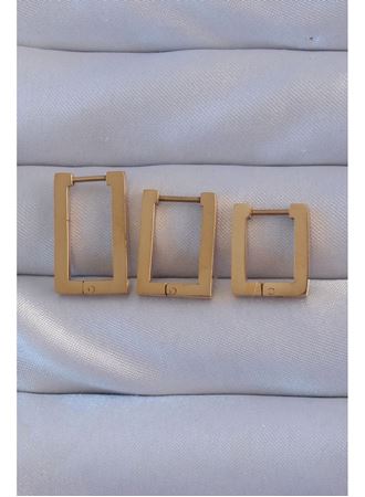 316L Çelik Gold Renk Dikdörtgen Küpe Seti