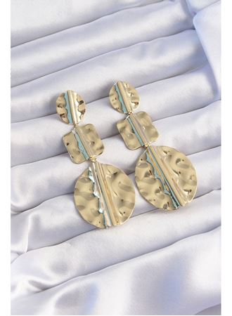 Pirinç Gold Renk Geometrik Ezme Plaka Küpe