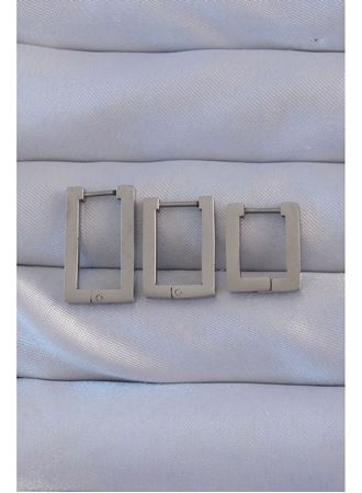 316L Çelik Gümüş Renk Dikdörtgen Küpe Seti