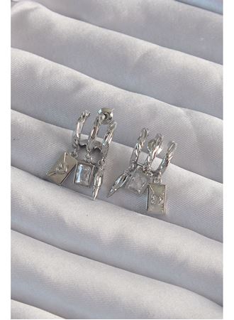 Pirinç Gümüş Renk Zirkon Taşlı Çoklu Aksesuarlı Yarım Halka Kaburga Küpe