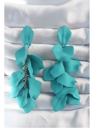 Pirinç Turkuaz Renk Sallantılı Yaprak Model Küpe