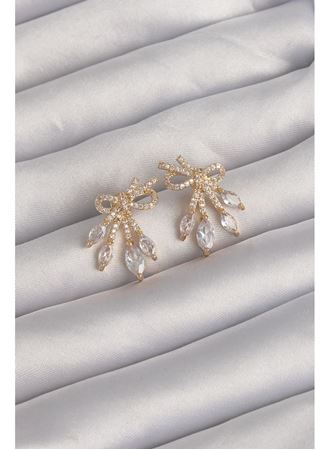 Pirinç Gold Renk Zirkon Taşlı Fiyonk Küpe