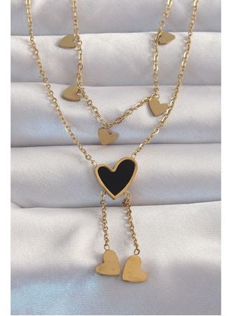 316L Çelik Gold Renk Mineli Çoklu Kalp Kolye