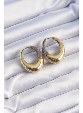 Pirinç Gold Gümüş Renkli Oval Bombeli Küpe