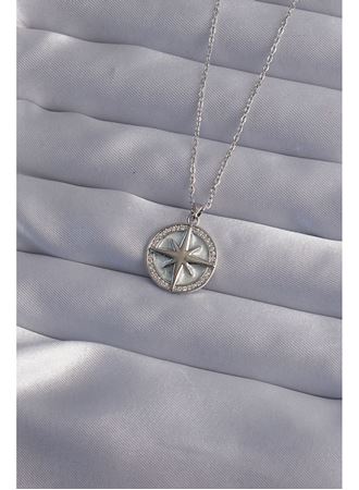 316L Çelik Zincir Gümüş Renk Zirkon Taşlı Kutup Yıldızı Kolye