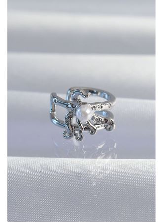 Pirinç Gümüş Renk İncili Ahtapot Earcuff Küpe