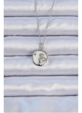 316L Çelik Zincir Gümüş Renk Zirkon Taşlı Mineli Melek Kolye