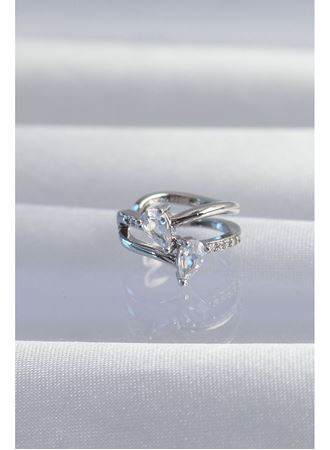 Pirinç Gümüş Renk Zirkon Taşlı Damla Earcuff Küpe