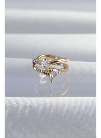 Pirinç Gold Renk Zirkon Taşlı Damla Earcuff Küpe