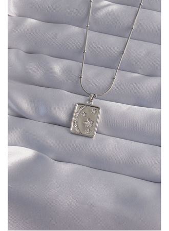 316L Çelik Zincir Gümüş Renk Zirkon Taşlı Ay Yıldız Figürlü Tarot Kolye