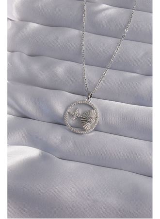 316L Çelik Zincir Gümüş Renk Zirkon Taşlı Yıldız Figürlü Oval Kolye