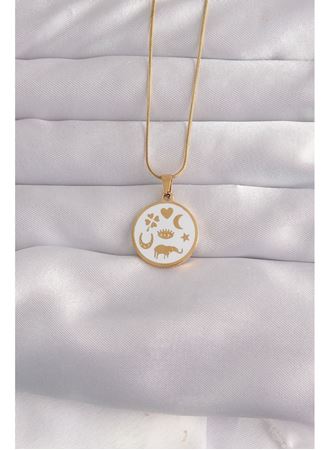 316L Çelik Gold Renk Beyaz Mineli Karışık Figürlü Tarot Kolye