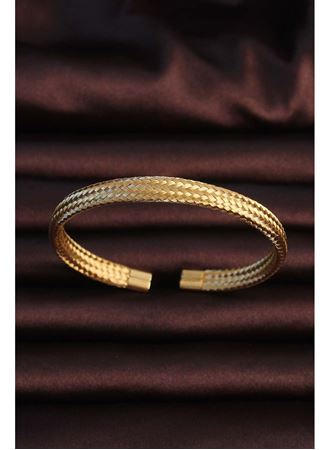 316L Çelik Altın Renk Hasır Görünüm Erkek Bileklik