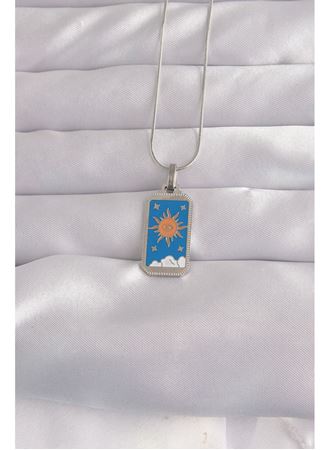 316L Çelik Gümüş Renk Mavi Mineli Güneş Model Tarot Kolye
