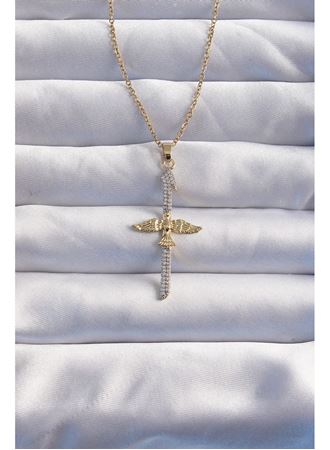 316L Çelik Zincir Gold Renkli Zirkon Taşlı Anka Kuşu Kolye