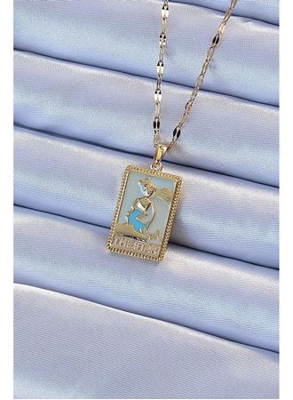 316L Çelik Zincir Altın Renk Mavi Mineli Tarot Kolye
