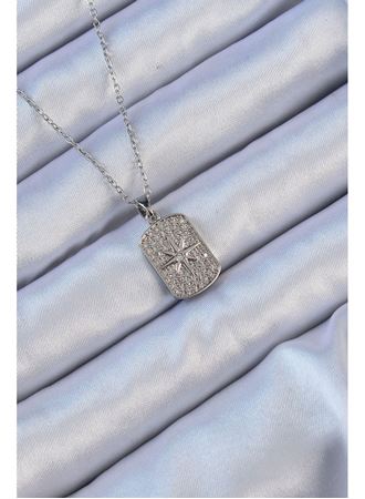 316L Çelik Zincir Gümüş Renk Zirkon Taşlı Kutup Yıldızlı Vintage Kolye