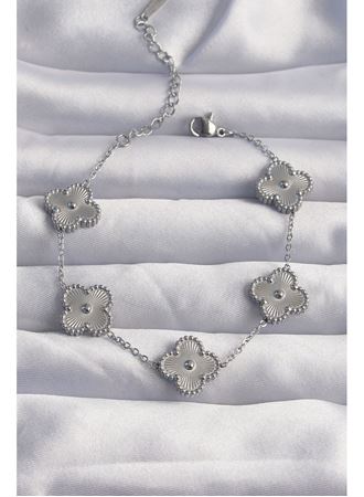 316L Çelik Gümüş Renk Motifli Yonca Bileklik