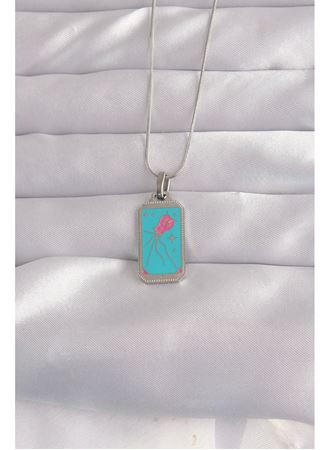 316L Çelik Gümüş Renk Mavi Mineli Tarot Kolye