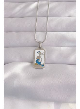 316L Çelik Gümüş Renk Beyaz Mineli Kız Figür Tarot Kolye