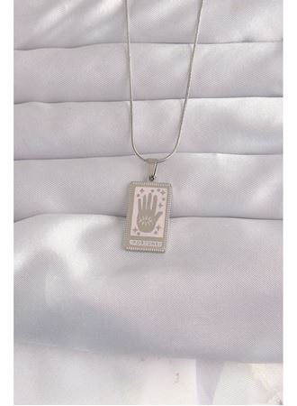 316L Çelik Gümüş Renk Pembe Mineli El Figür Tarot Kolye