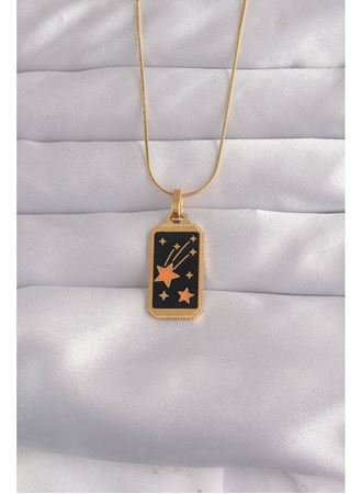 316L Çelik Gold Renk Siyah Mineli Yıldız Figür Tarot Kolye