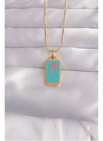 316L Çelik Gold Renk Mavi Mineli Tarot Kolye