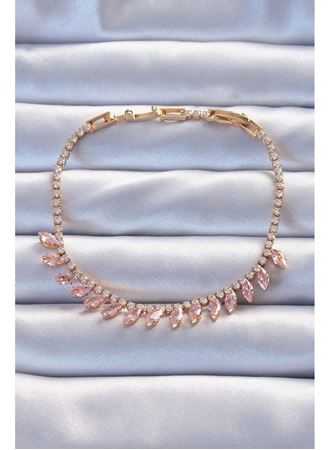 Pirinç Vip Seri Altın Renk Pembe Zirkon Taşlı Bileklik