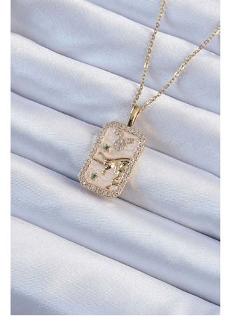 316L Çelik Zincir Altın Renk Zirkon Taşlı Boğa Figürlü Tarot Kolye