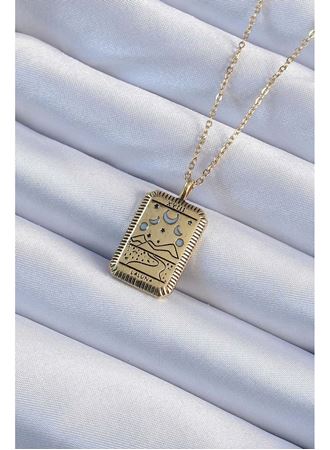 316L Çelik Zincir Eskitme Altın Renk Ay Figürlü Tarot Kolye