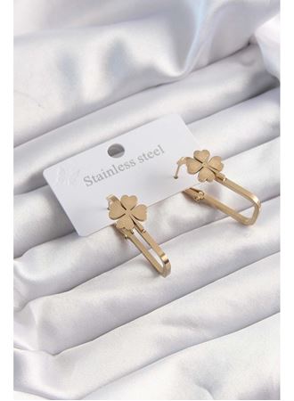 316L Çelik Altın Renk Geometrik Yonca Model Küpe