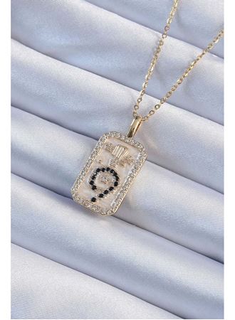 316L Çelik Zincir Altın Renk Zirkon Taşlı Minimal Papatya Figürlü Tarot Kolye