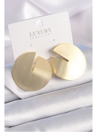 Pirinç Gold Renk Daire Plaka Model Kadın Küpe
