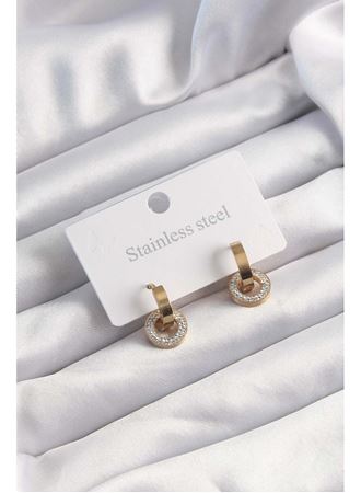 316L Çelik Altın Renk Zirkon Taşlı Halka Model Küpe