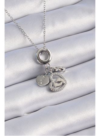 316L Çelik Gümüş Renk Zirkon Taş Detay Kalp Model Charm Kadın Kolye