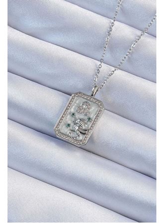 316L Çelik Zincir Gümüş Renk Zirkon Taşlı Aslan Figürlü Tarot Kolye