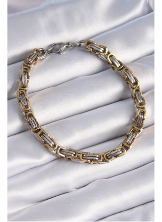 316L Çelik Gümüş Gold Renk Kral Zincir Model Erkek Bileklik