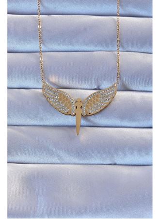 316L Çelik Altın Renk Zirkon Taşlı Mikail Kolye