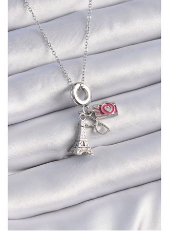 316L Çelik Gümüş Renk Eyfel Kule Fotoğraf Makinesi Model Charm Kadın Kolye
