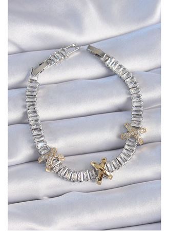 Pirinç Gümüş Renk Taşlı Su Yolu Model VİP Seri Kadın Bileklik