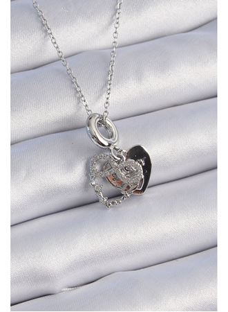 316L Çelik Gümüş Renk Zirkon Taşlı Sonsuzluk Kalp Figür Charm Model Kadın Kolye