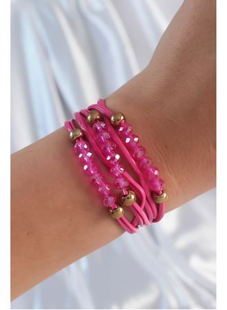 Pembe Renk Zirkon Taşlı İpli Çoklu Bileklik