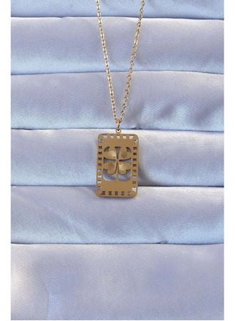 316L Altın Renk İşlemeli Yonca Model Vintage Kolye