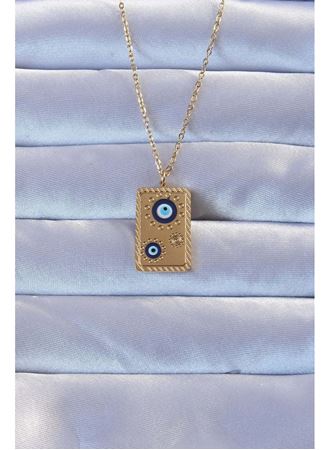 316L Altın Renk İşlemeli Nazarlı Vintage Kolye